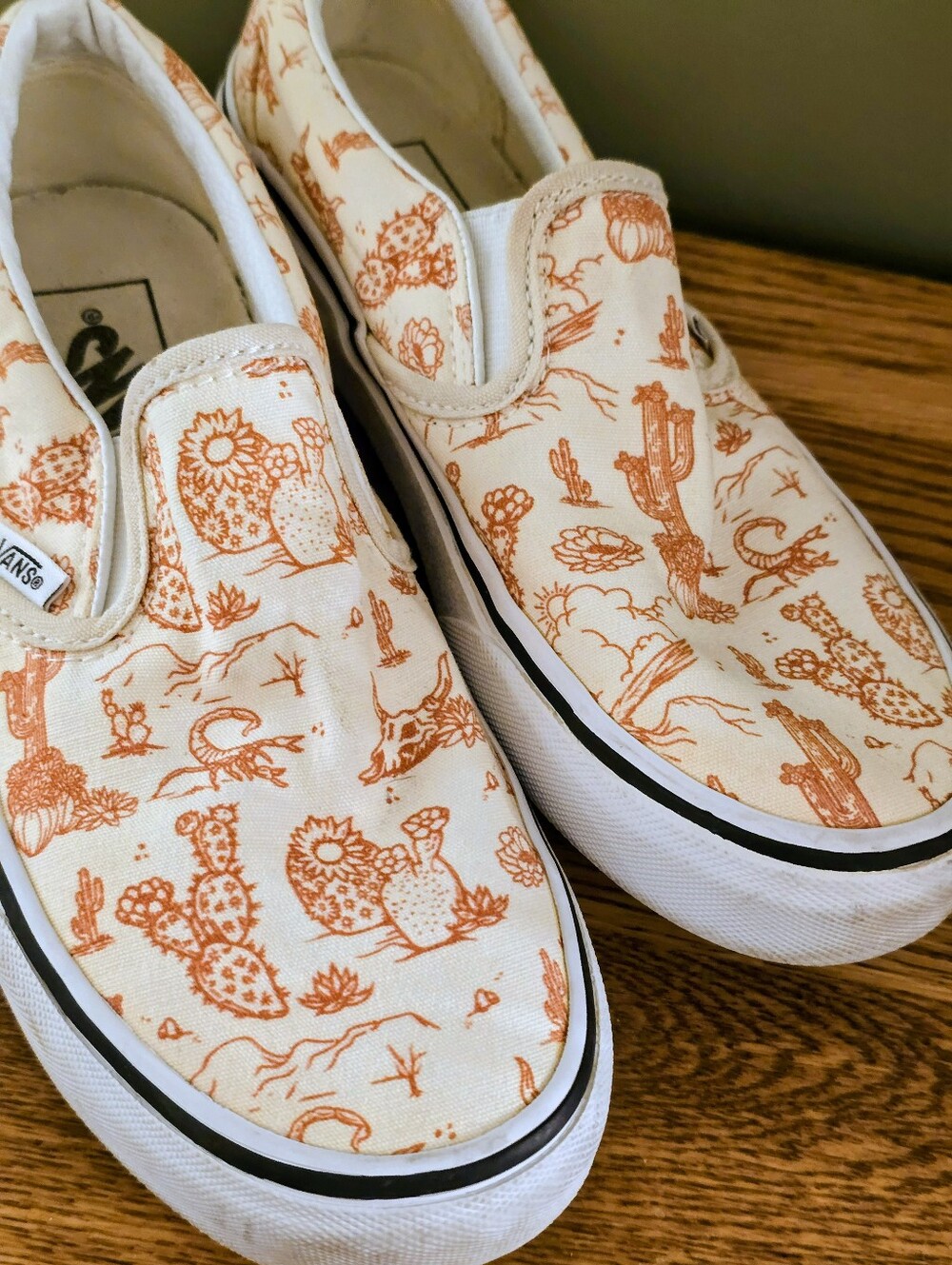 Vans Classic Slip-On Desert Vibes Turtledove Cactus Cow Skull Men 5 Women 6.5